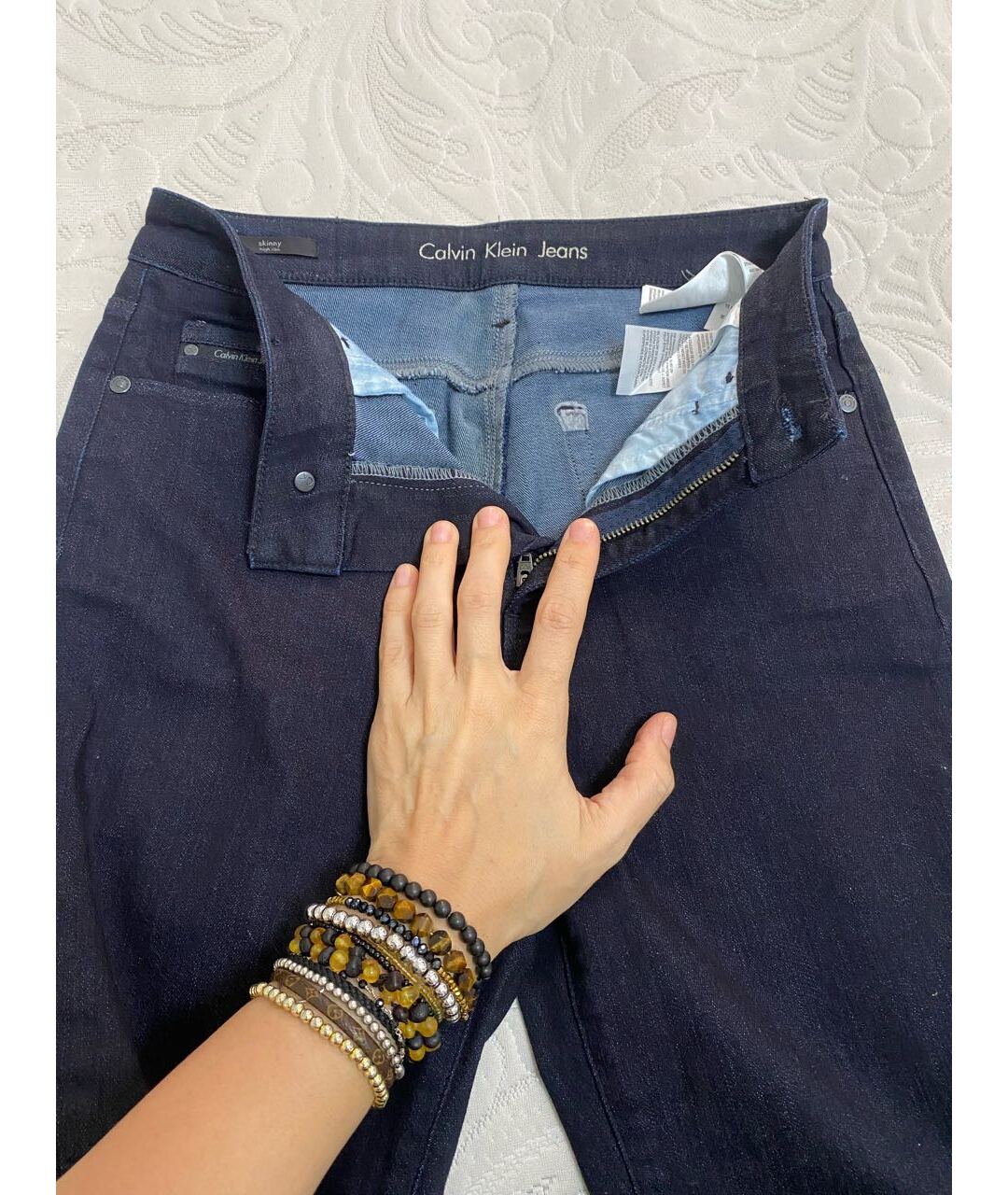 CALVIN KLEIN Темно-синие хлопко-эластановые джинсы слим, фото 3