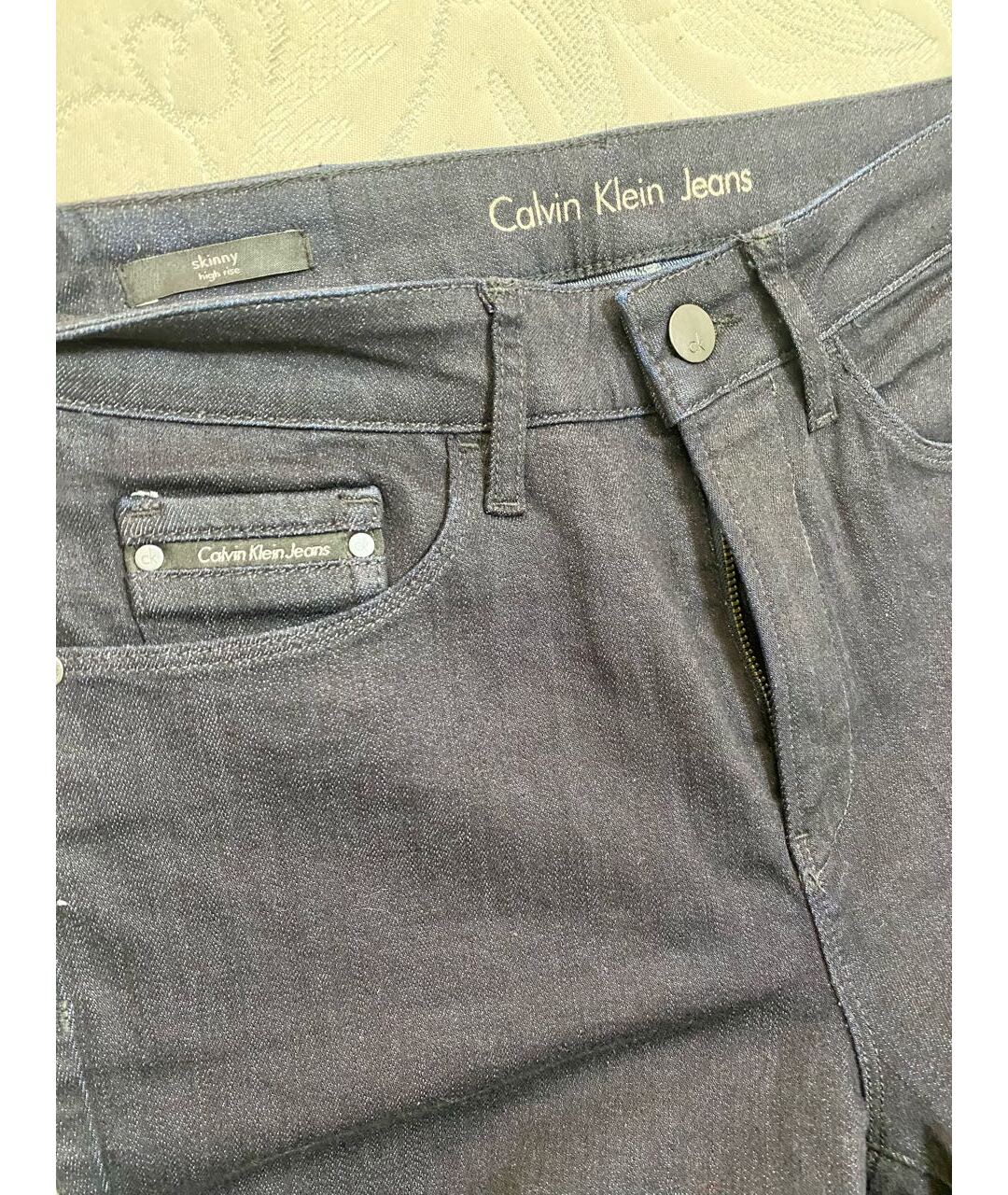 CALVIN KLEIN Темно-синие хлопко-эластановые джинсы слим, фото 4