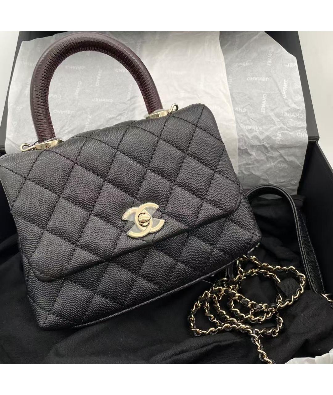 CHANEL Черная кожаная сумка с короткими ручками, фото 2