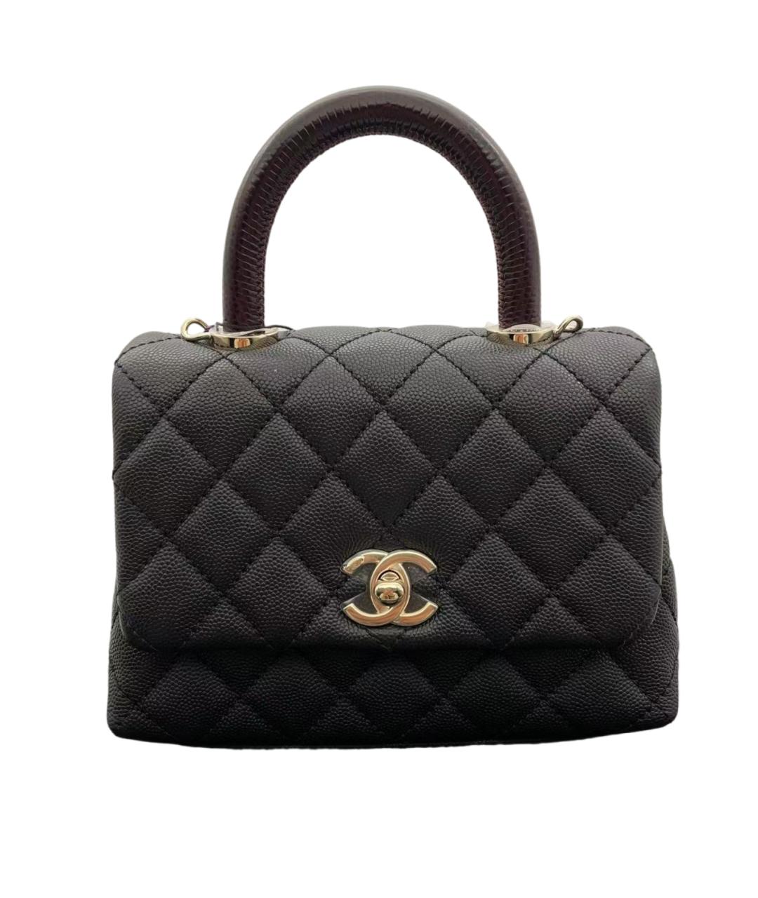 CHANEL Черная кожаная сумка с короткими ручками, фото 8