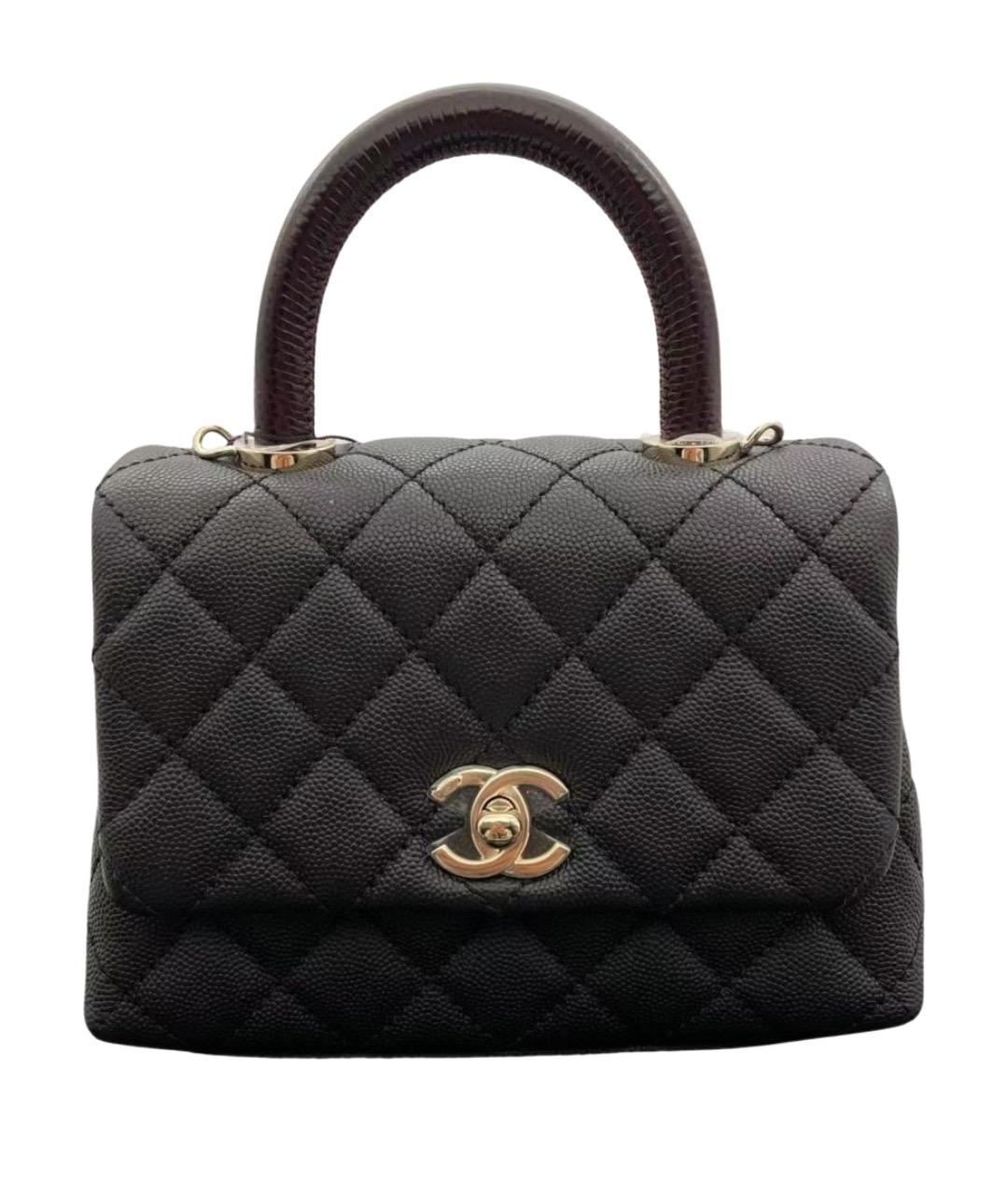 CHANEL Черная кожаная сумка с короткими ручками, фото 1