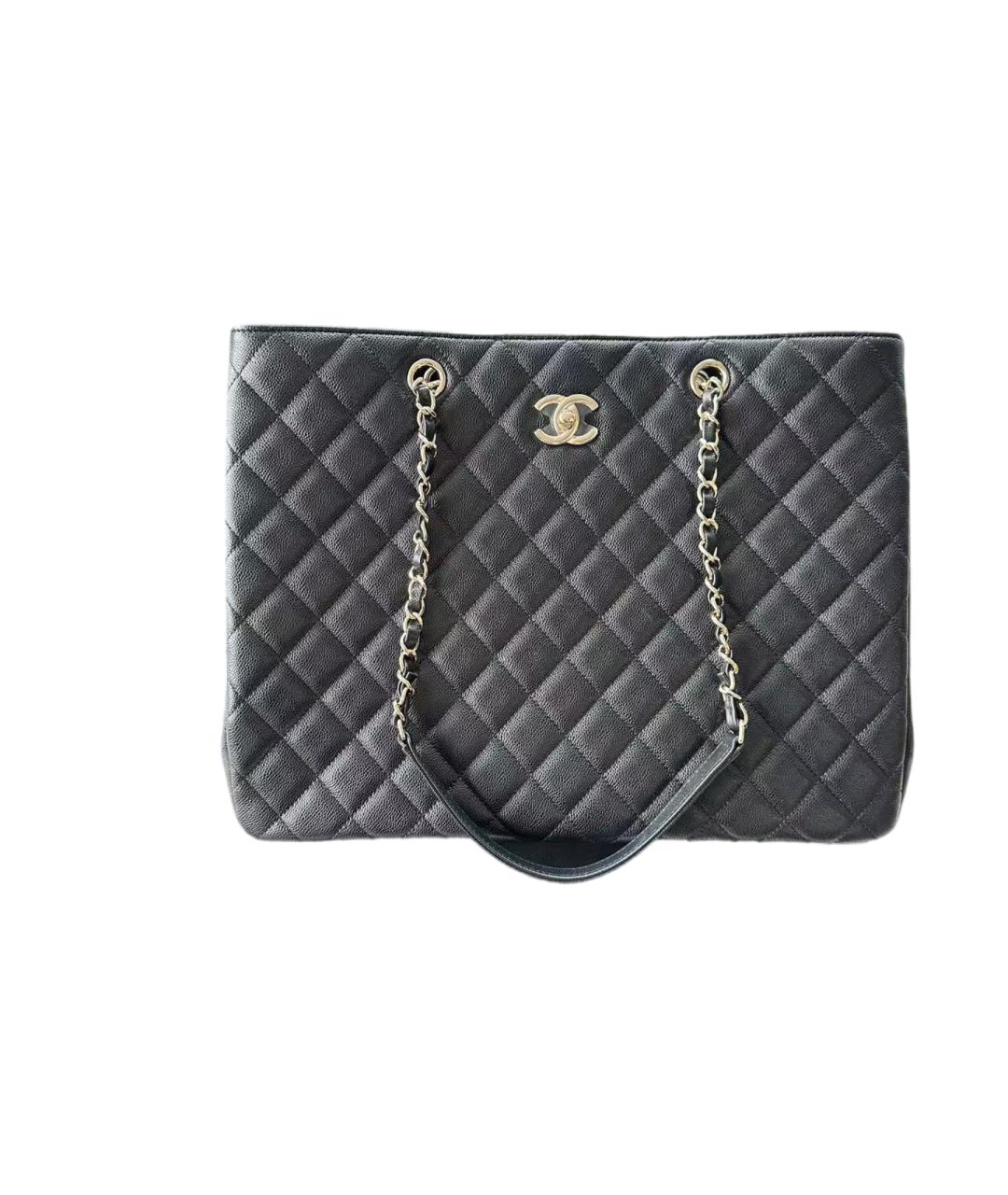 CHANEL Черная кожаная сумка тоут, фото 8