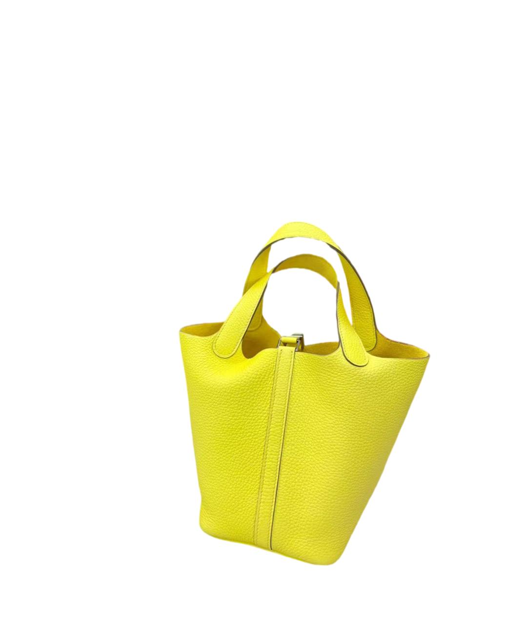 HERMES Желтая кожаная сумка с короткими ручками, фото 8