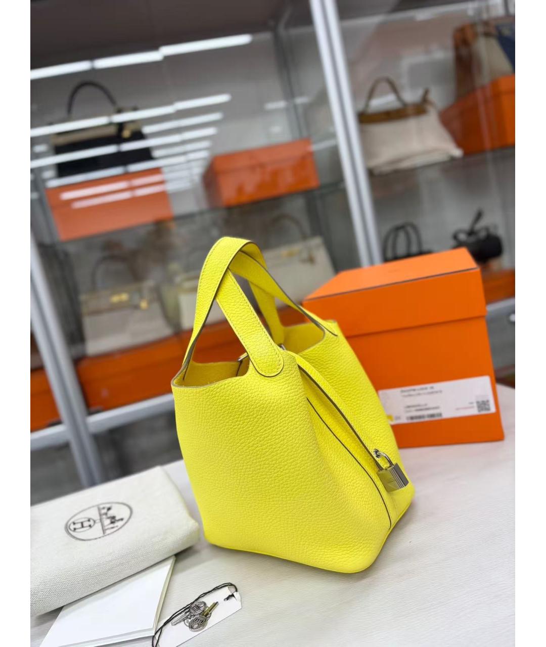 HERMES Желтая кожаная сумка с короткими ручками, фото 4