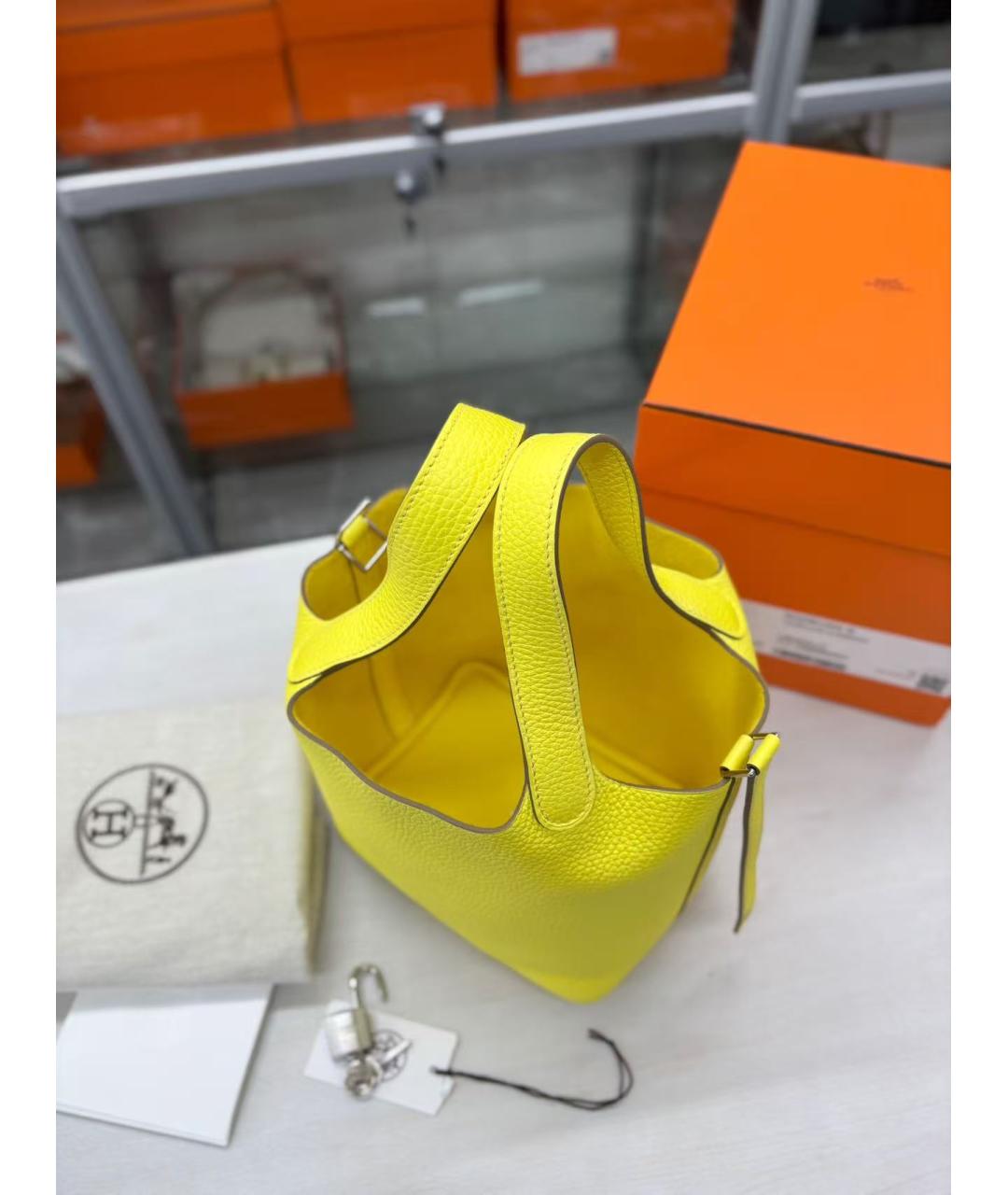 HERMES Желтая кожаная сумка с короткими ручками, фото 5