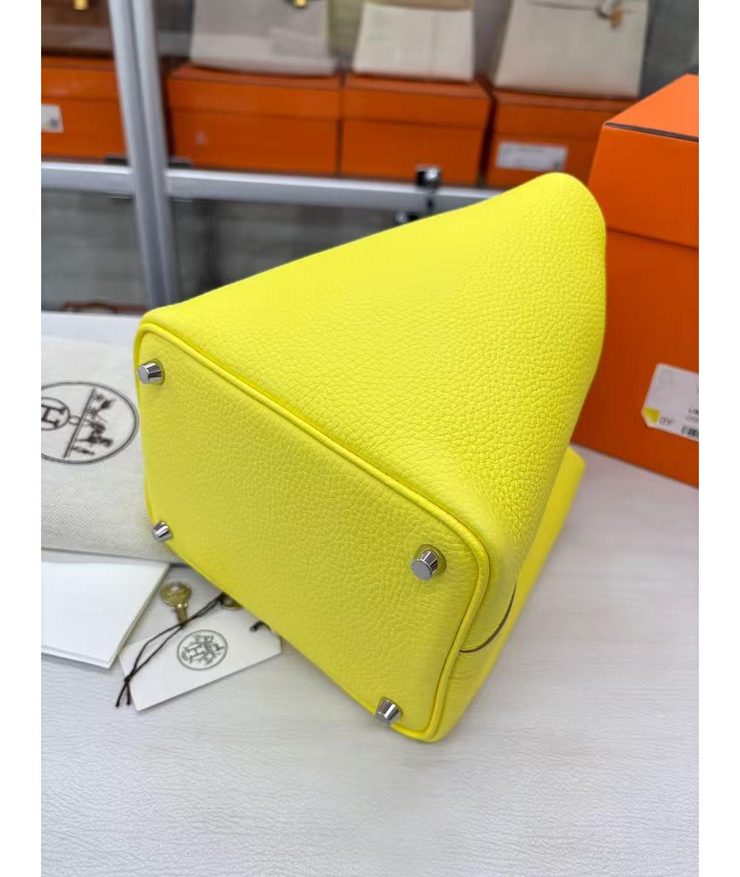 HERMES Желтая кожаная сумка с короткими ручками, фото 7