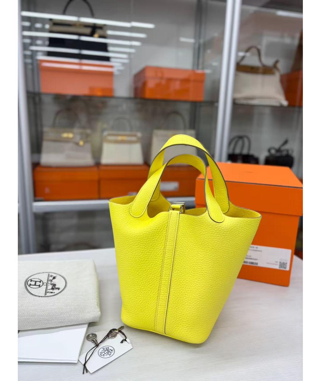 HERMES Желтая кожаная сумка с короткими ручками, фото 2