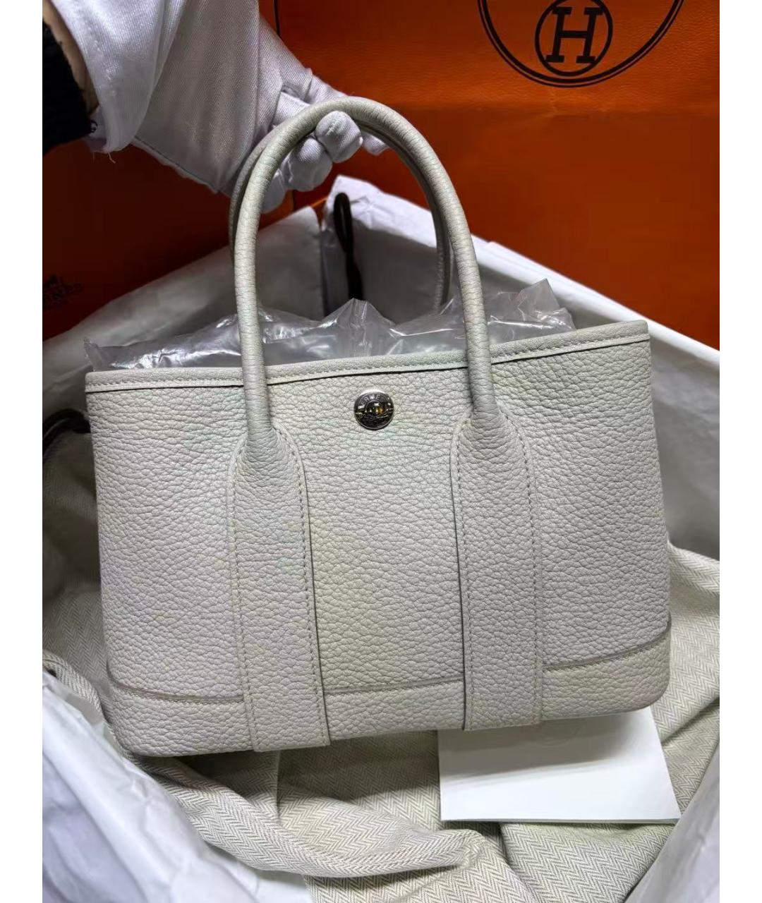 HERMES Белая кожаная сумка с короткими ручками, фото 3