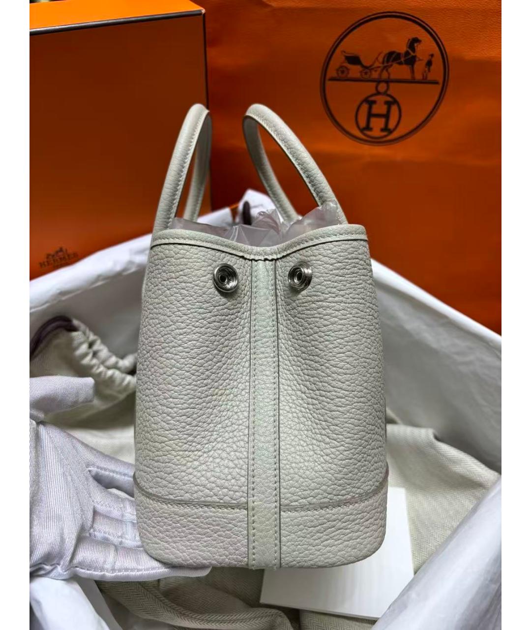 HERMES Белая кожаная сумка с короткими ручками, фото 4