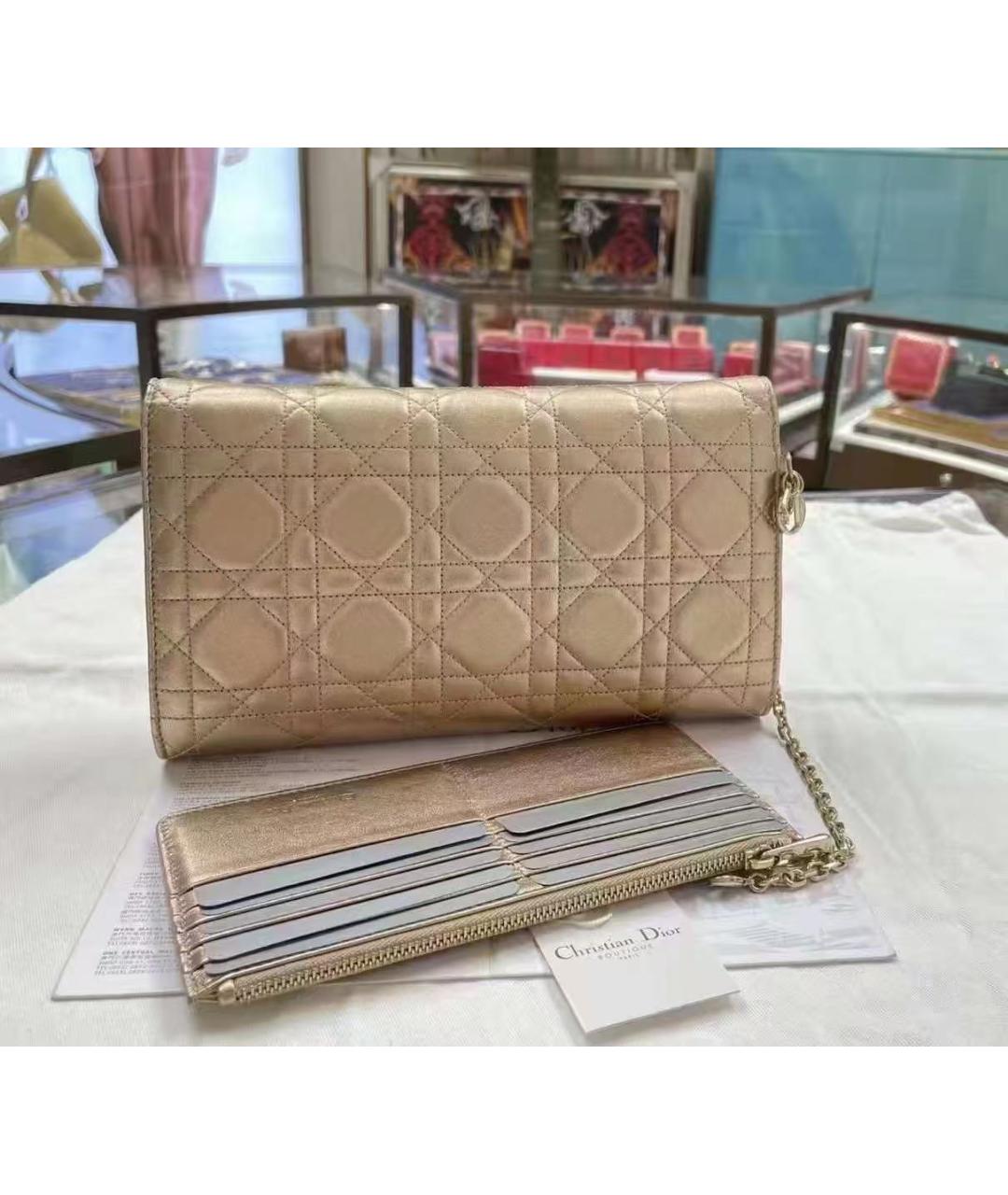 CHRISTIAN DIOR Золотая кожаная сумка через плечо, фото 3