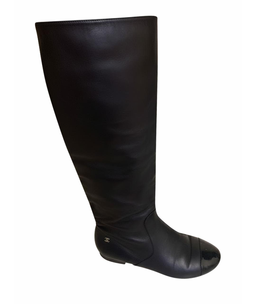 CHANEL Черные кожаные сапоги, фото 1