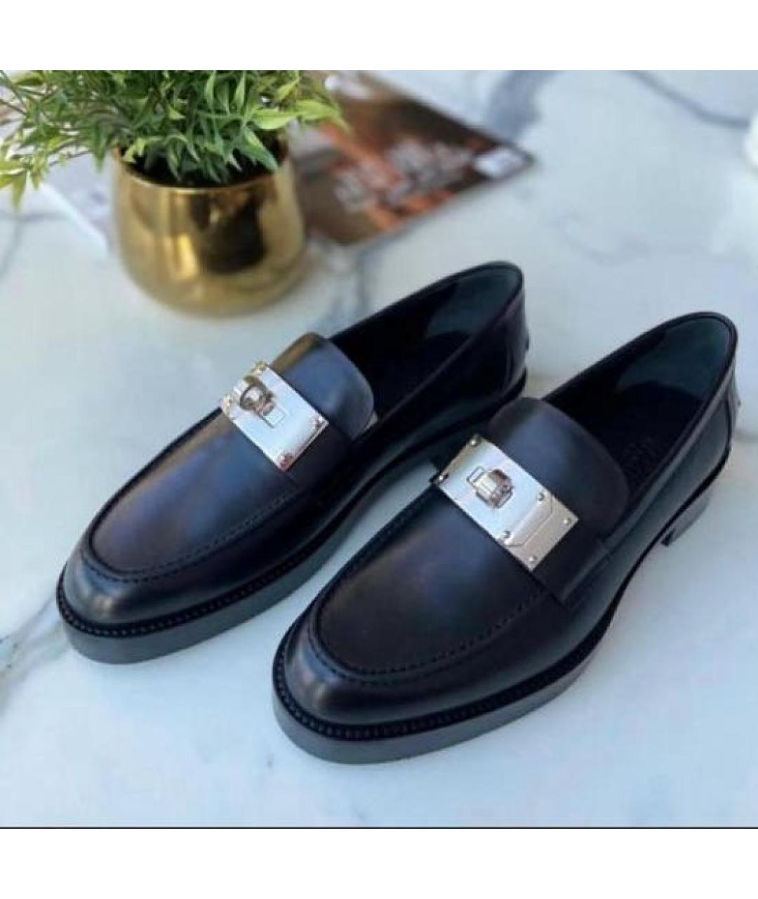 HERMES Черные кожаные лоферы, фото 2