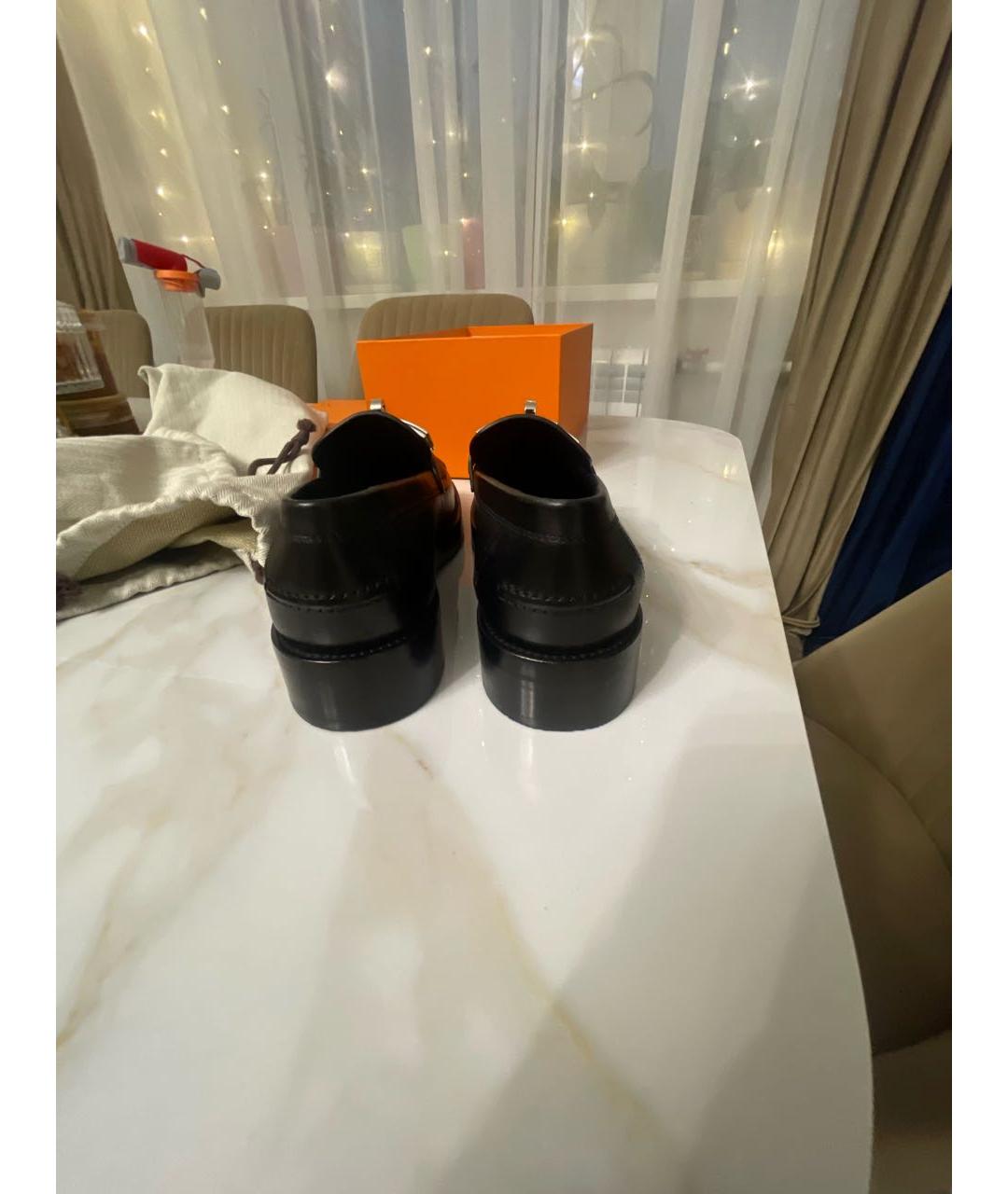 HERMES Черные кожаные лоферы, фото 5