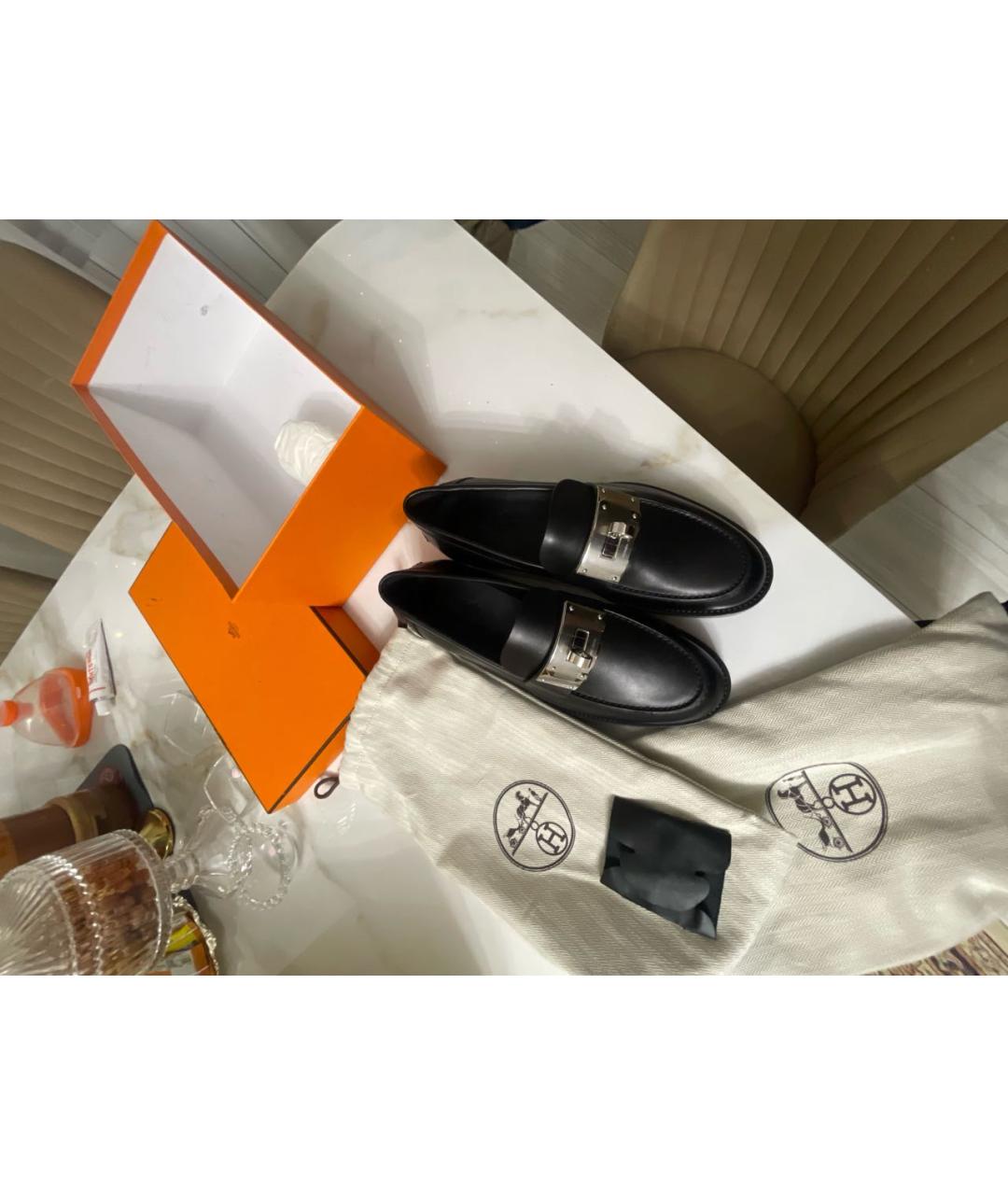 HERMES Черные кожаные лоферы, фото 6