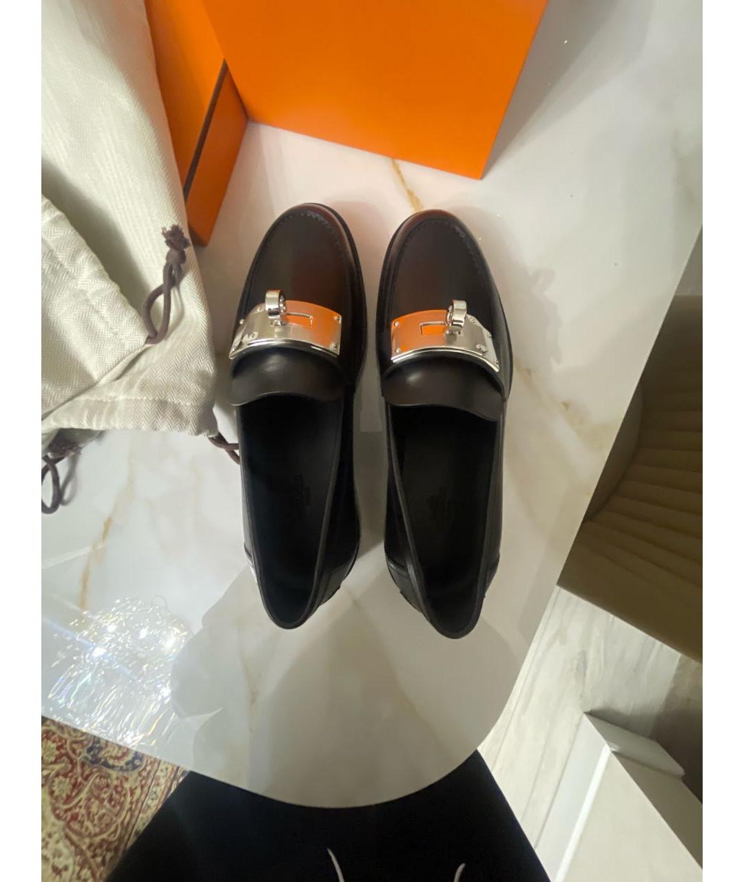 HERMES Черные кожаные лоферы, фото 4