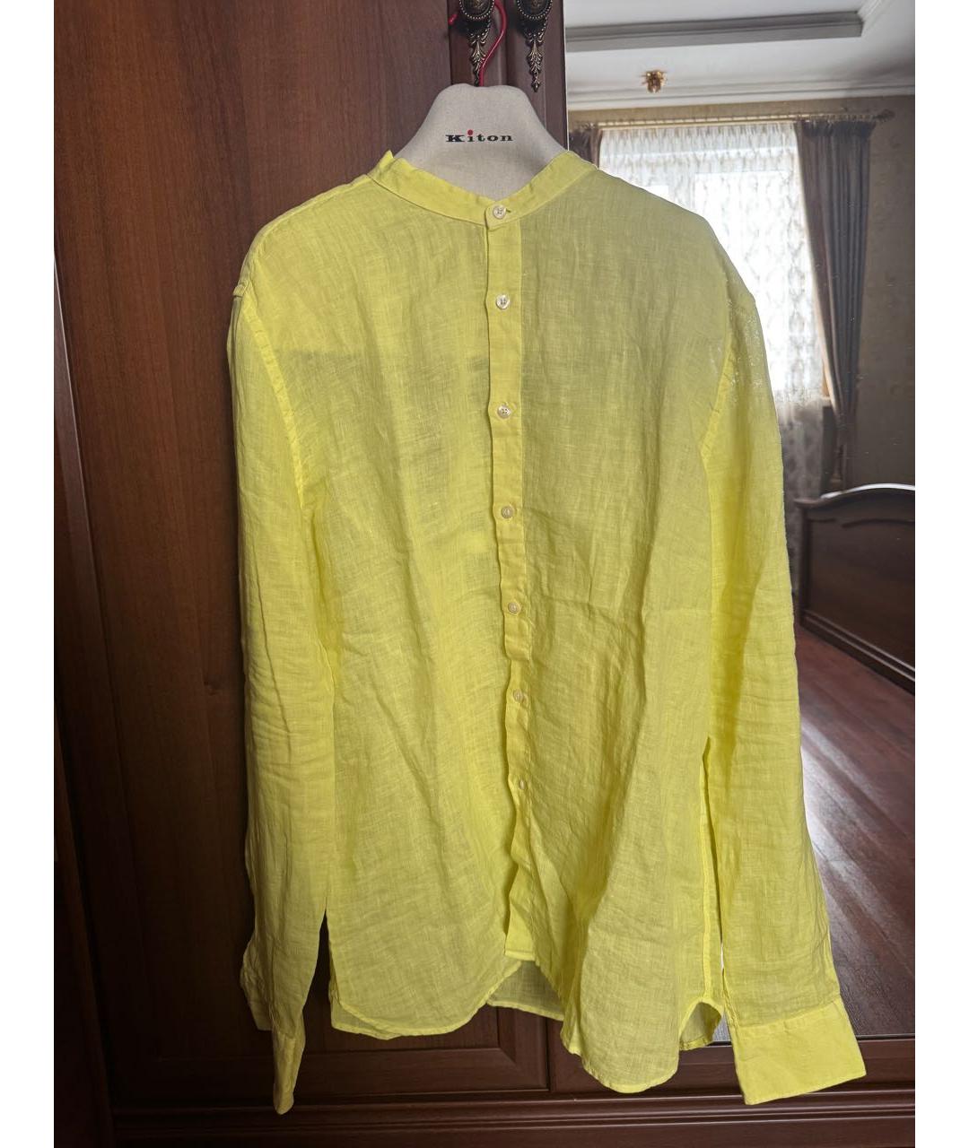 120% LINO Желтая льняная кэжуал рубашка, фото 6