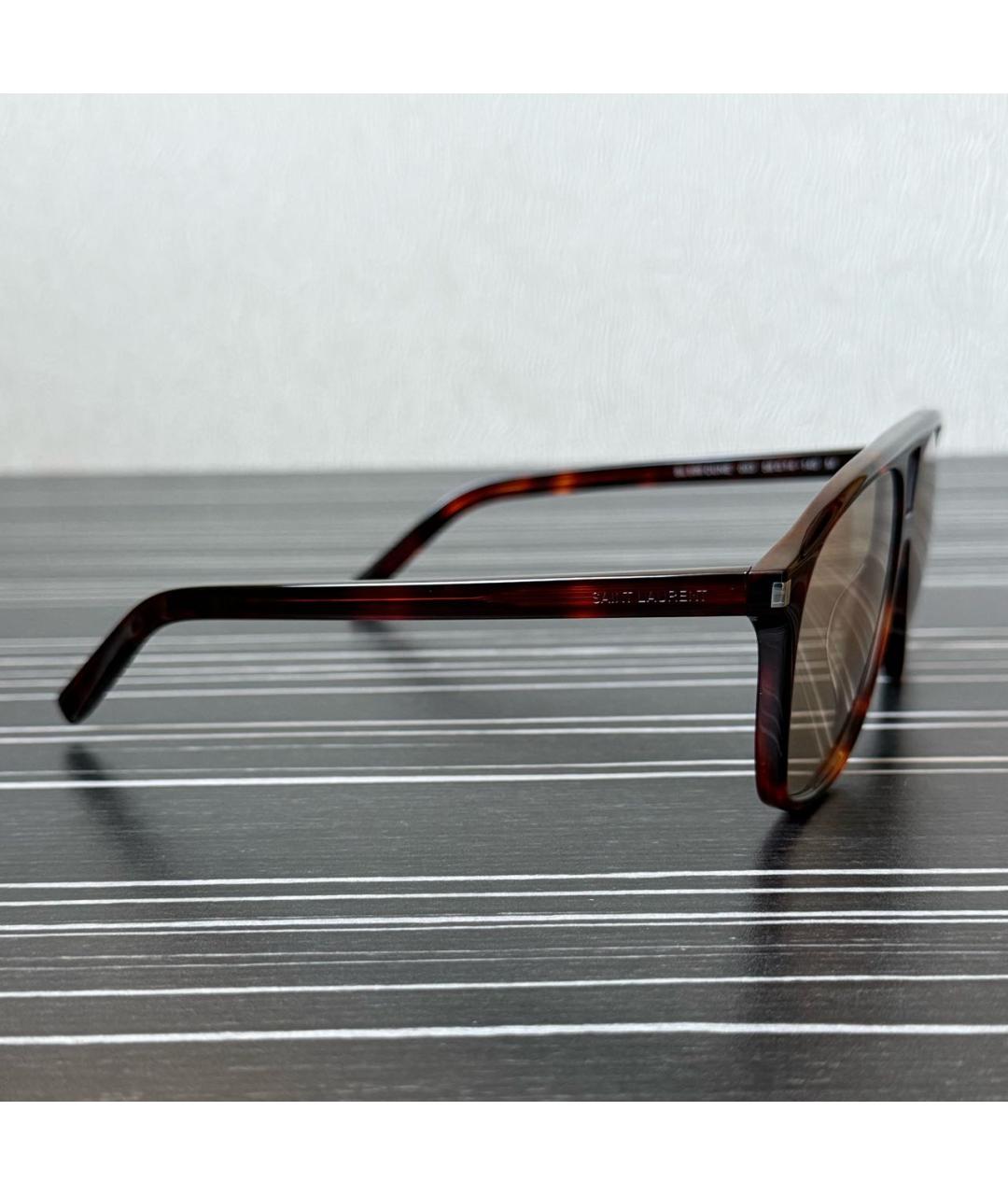 SAINT LAURENT Коричневые пластиковые солнцезащитные очки, фото 2
