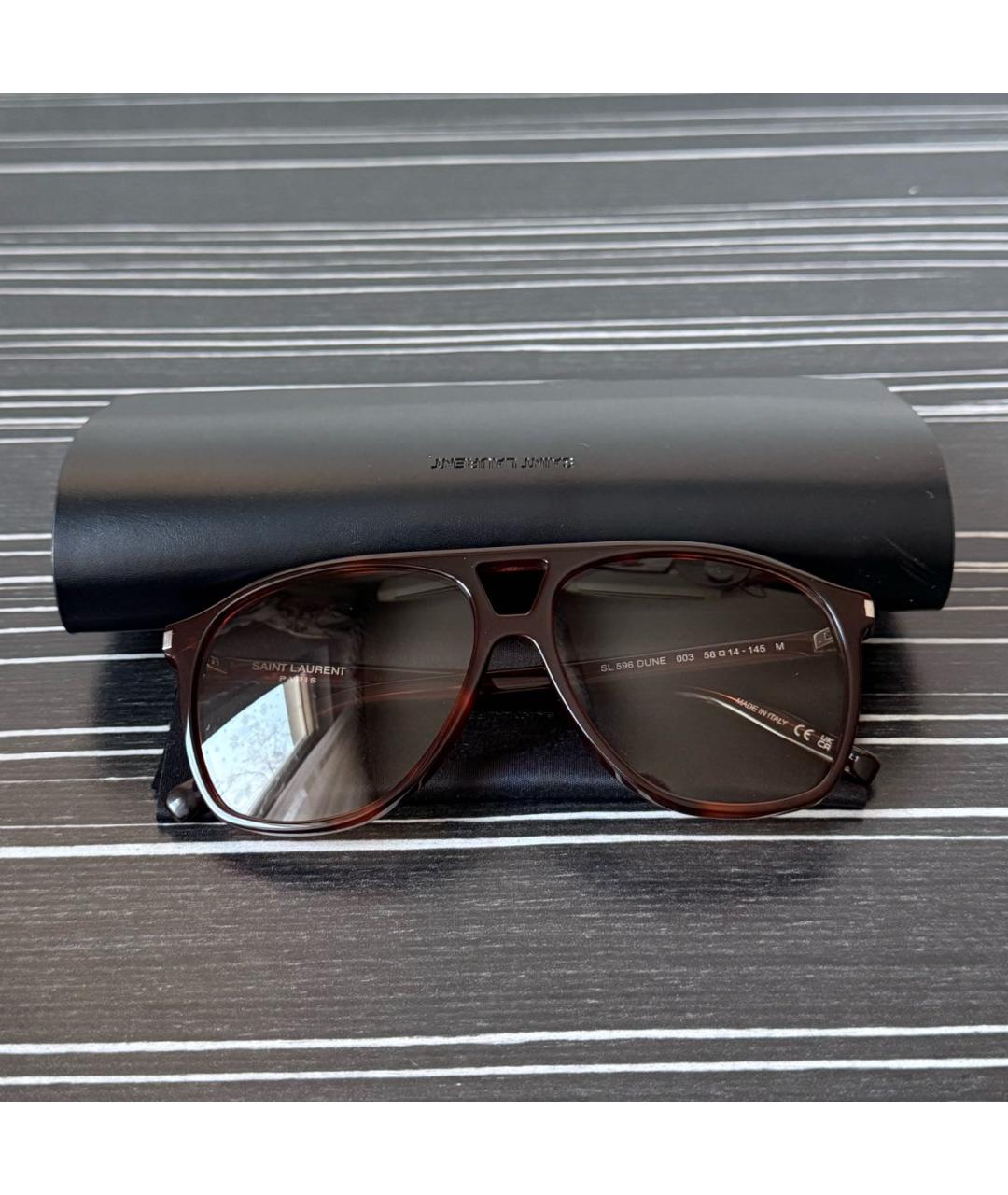 SAINT LAURENT Коричневые пластиковые солнцезащитные очки, фото 4