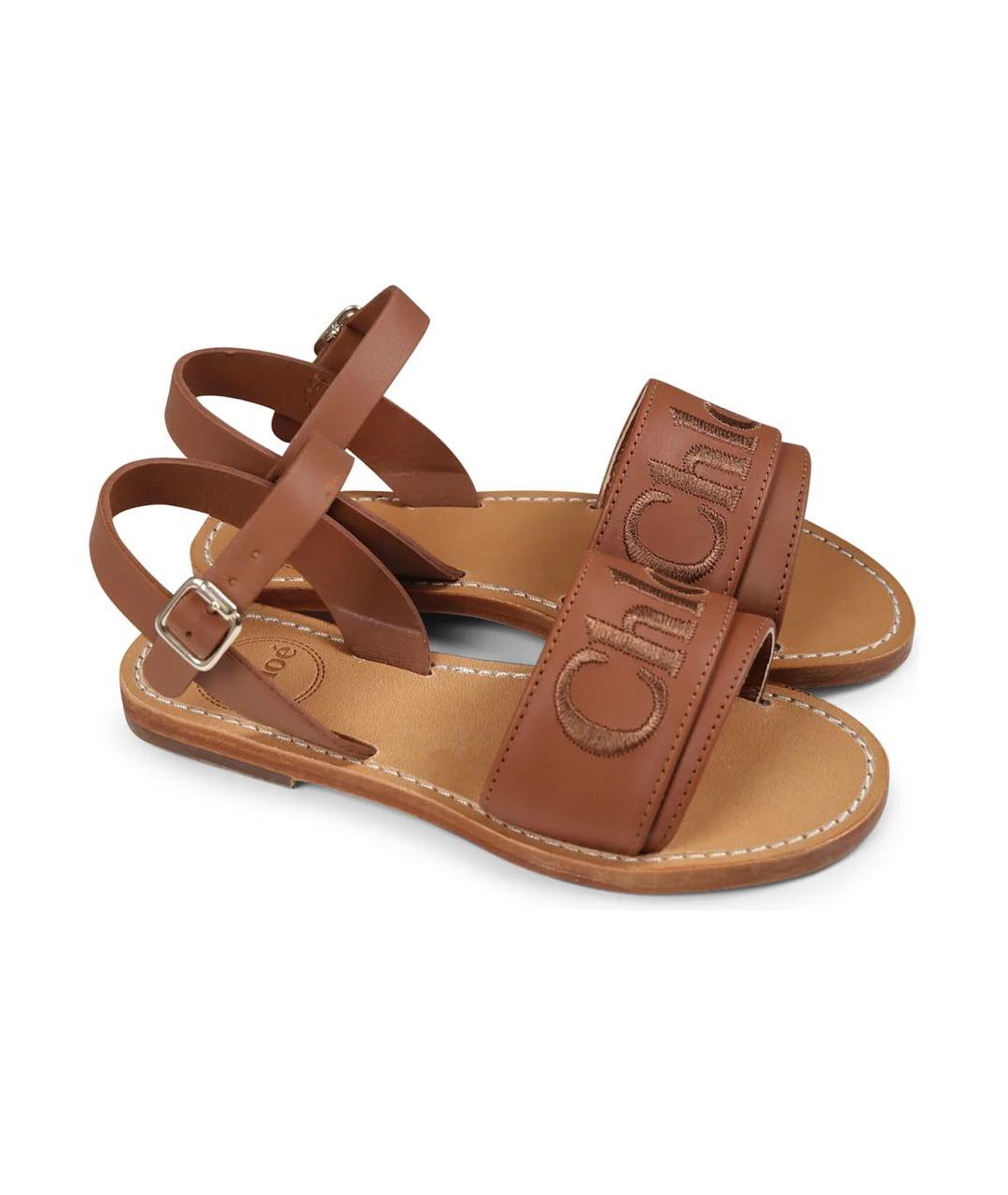 CHLOE Коричневые кожаные сандалии, фото 9