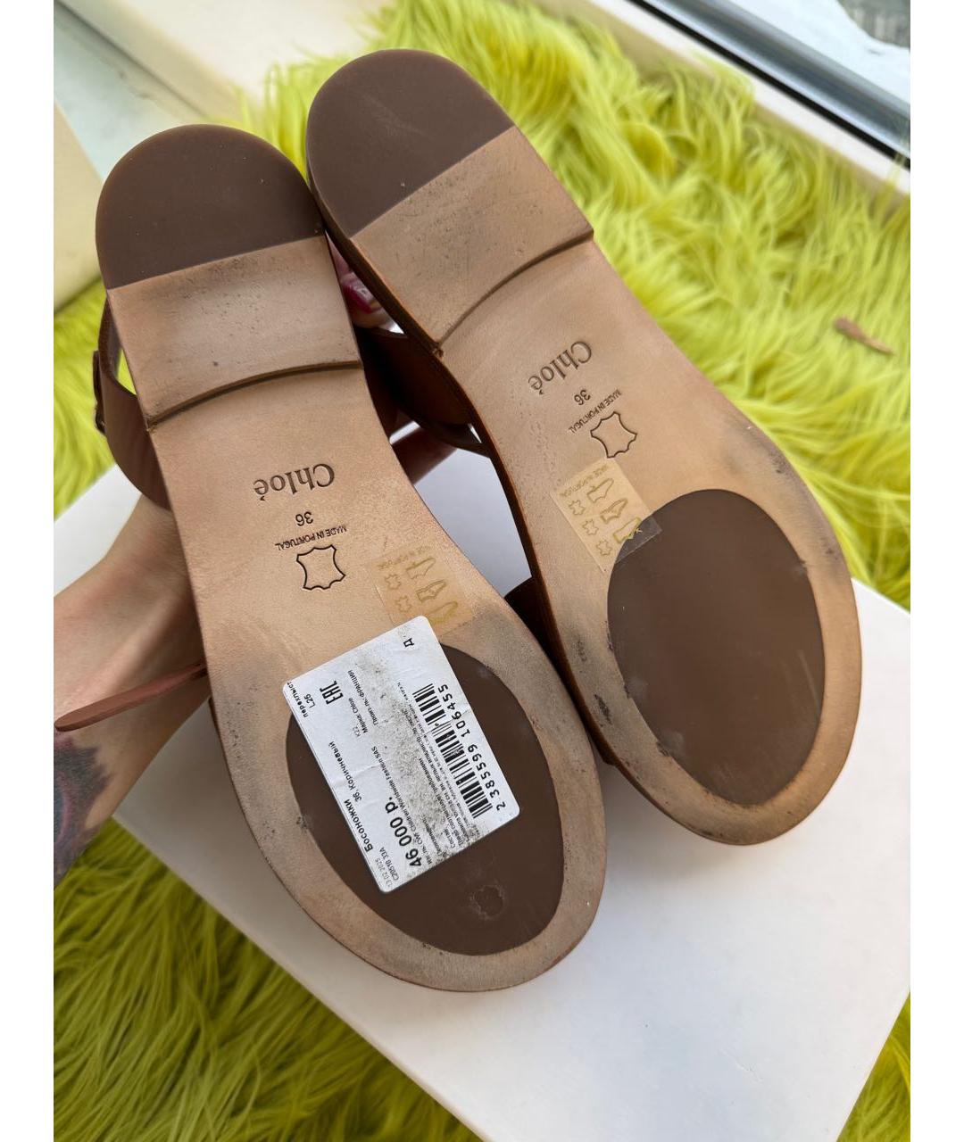 CHLOE Коричневые кожаные сандалии, фото 7