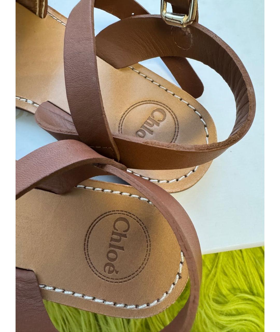 CHLOE Коричневые кожаные сандалии, фото 6