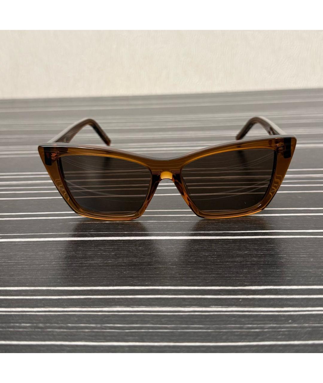 SAINT LAURENT Золотые пластиковые солнцезащитные очки, фото 5