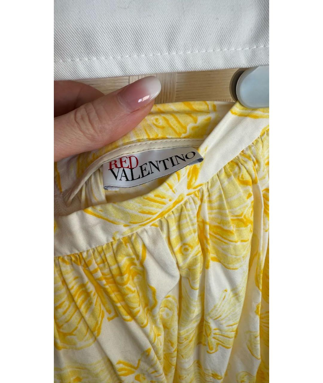RED VALENTINO Желтая хлопковая юбка миди, фото 4