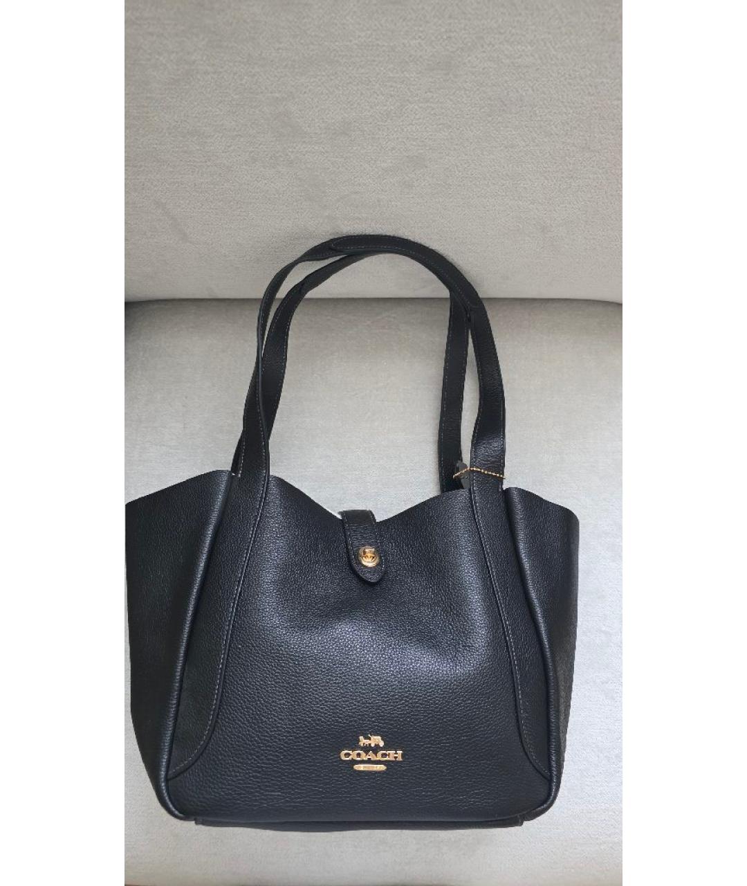 COACH Черная кожаная сумка тоут, фото 5