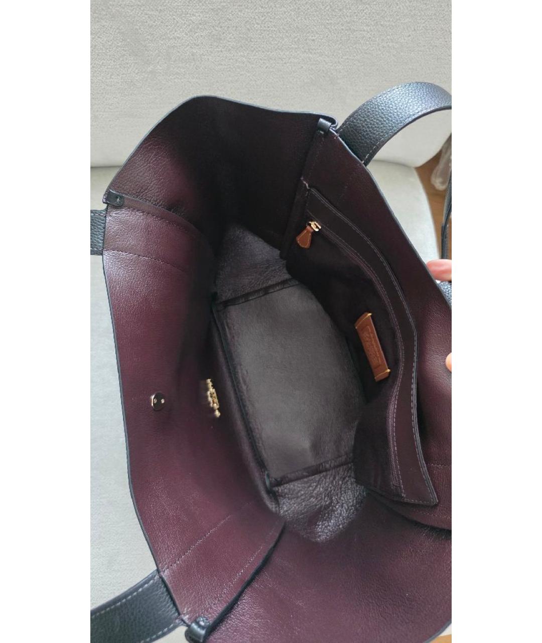 COACH Черная кожаная сумка тоут, фото 7