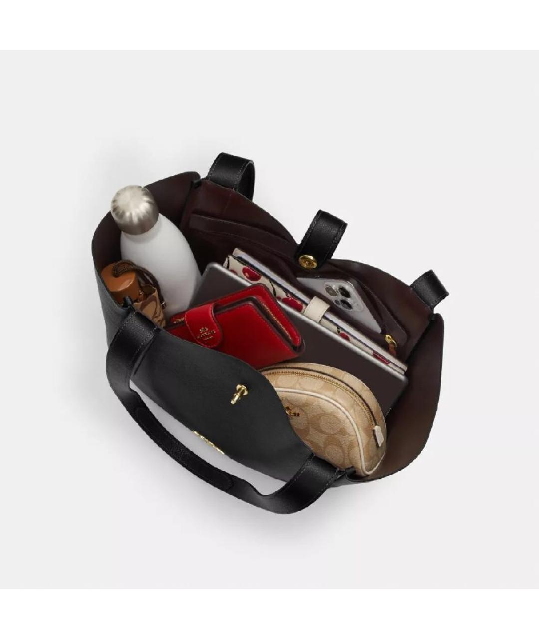 COACH Черная кожаная сумка тоут, фото 3