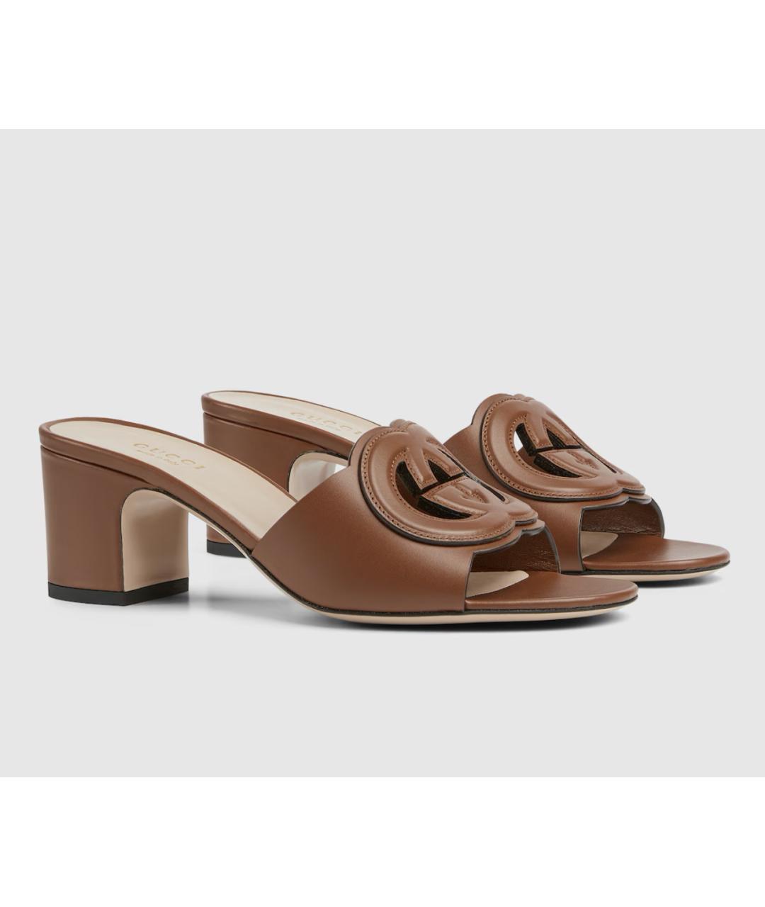 GUCCI Коричневые кожаные мюли, фото 4