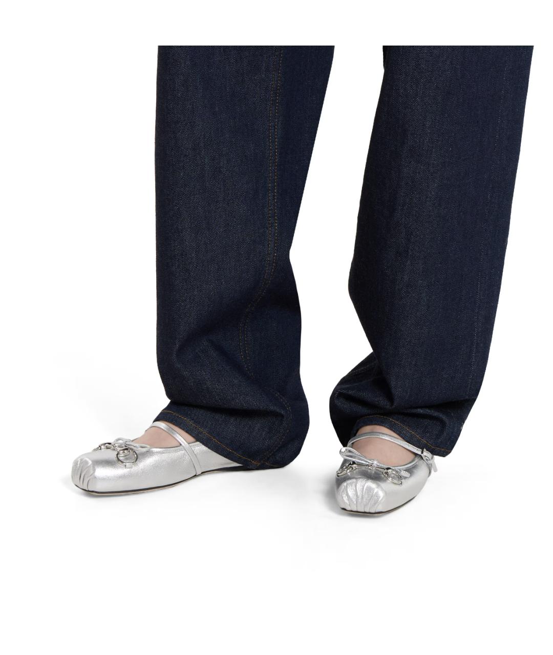 GUCCI Серебряные кожаные балетки, фото 4