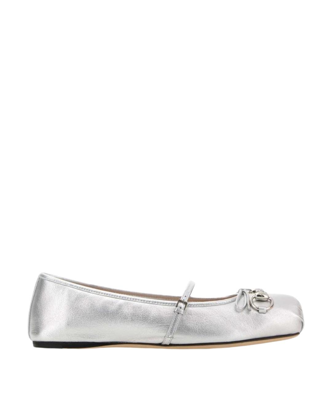 GUCCI Серебряные кожаные балетки, фото 1