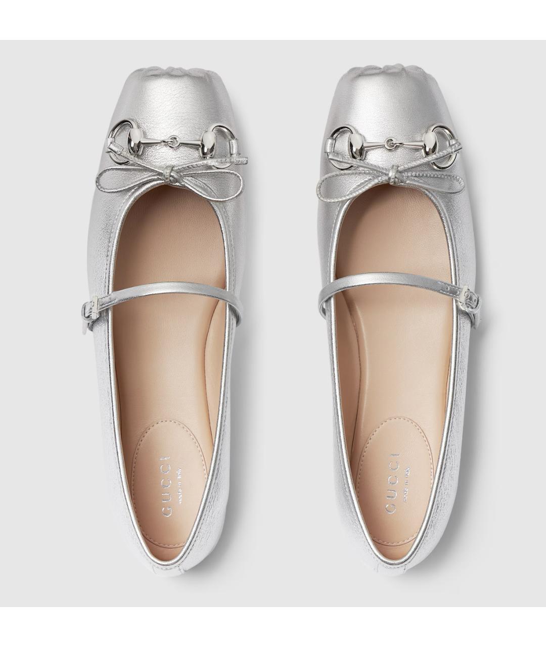 GUCCI Серебряные кожаные балетки, фото 6