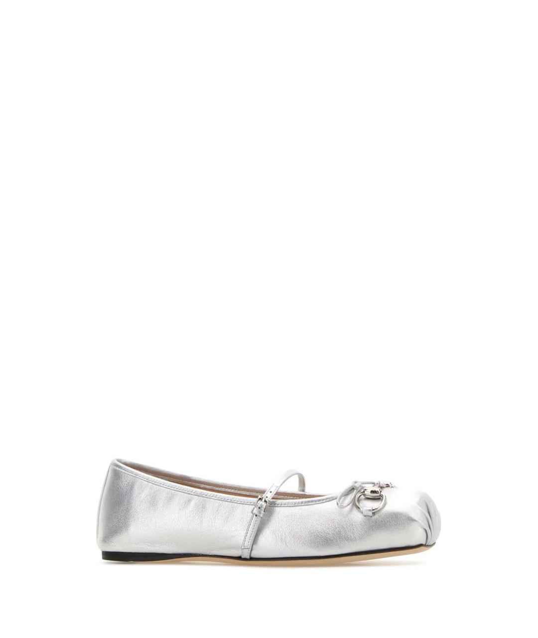 GUCCI Серебряные кожаные балетки, фото 2