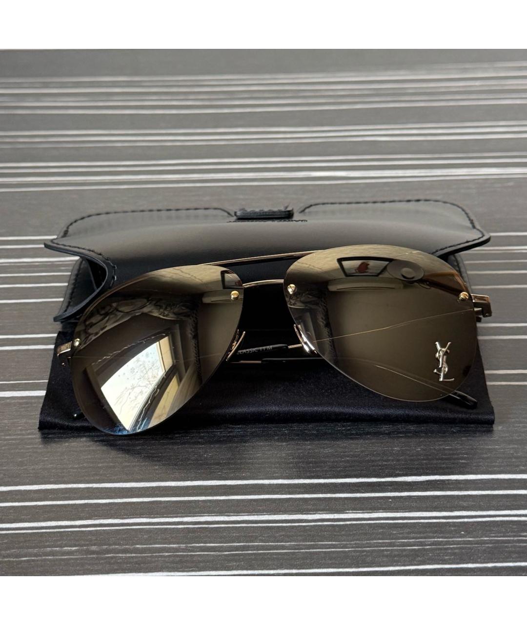 SAINT LAURENT Золотые металлические солнцезащитные очки, фото 4