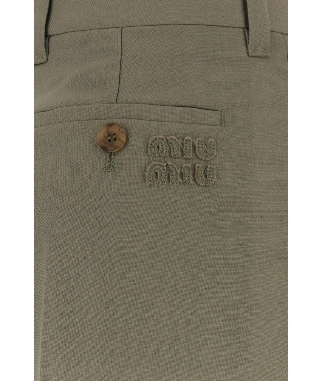 MIU MIU Зеленые шерстяные прямые брюки, фото 3