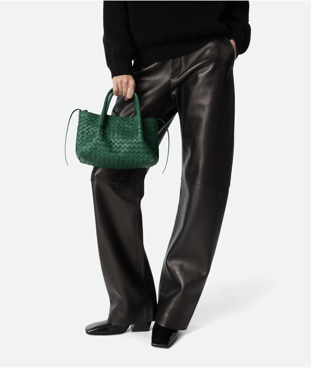 BOTTEGA VENETA Зеленая кожаная сумка тоут, фото 6