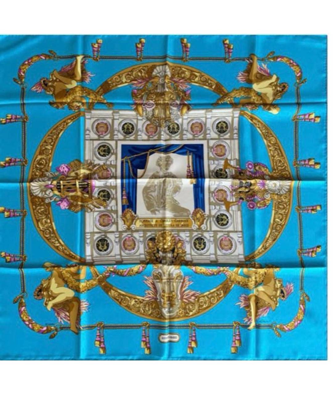 HERMES Бирюзовый шелковый платок, фото 1