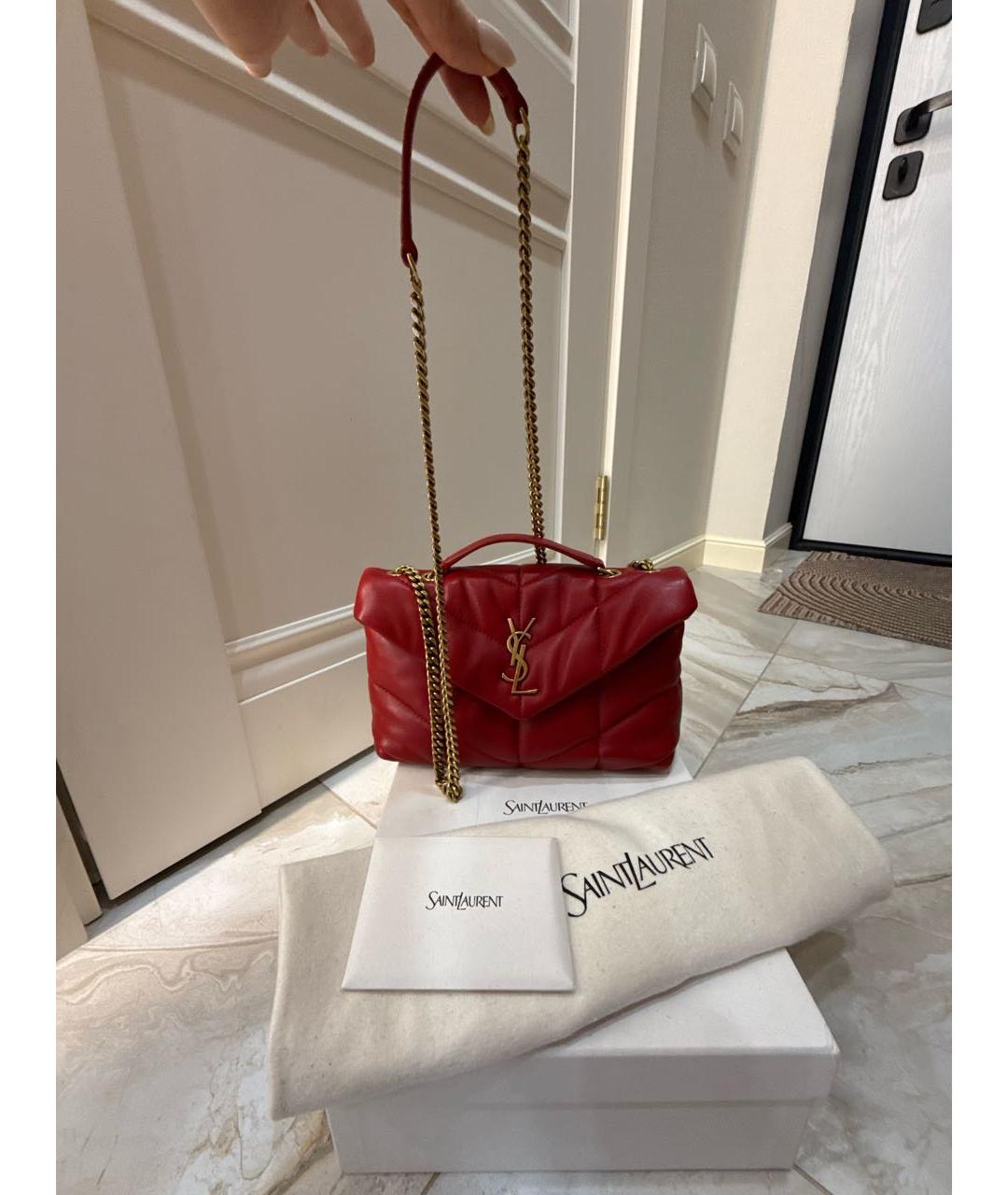 SAINT LAURENT Красная кожаная сумка через плечо, фото 6