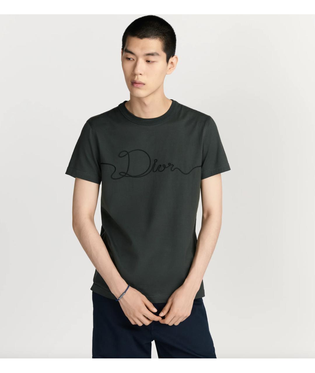 CHRISTIAN DIOR Серая хлопковая футболка, фото 4