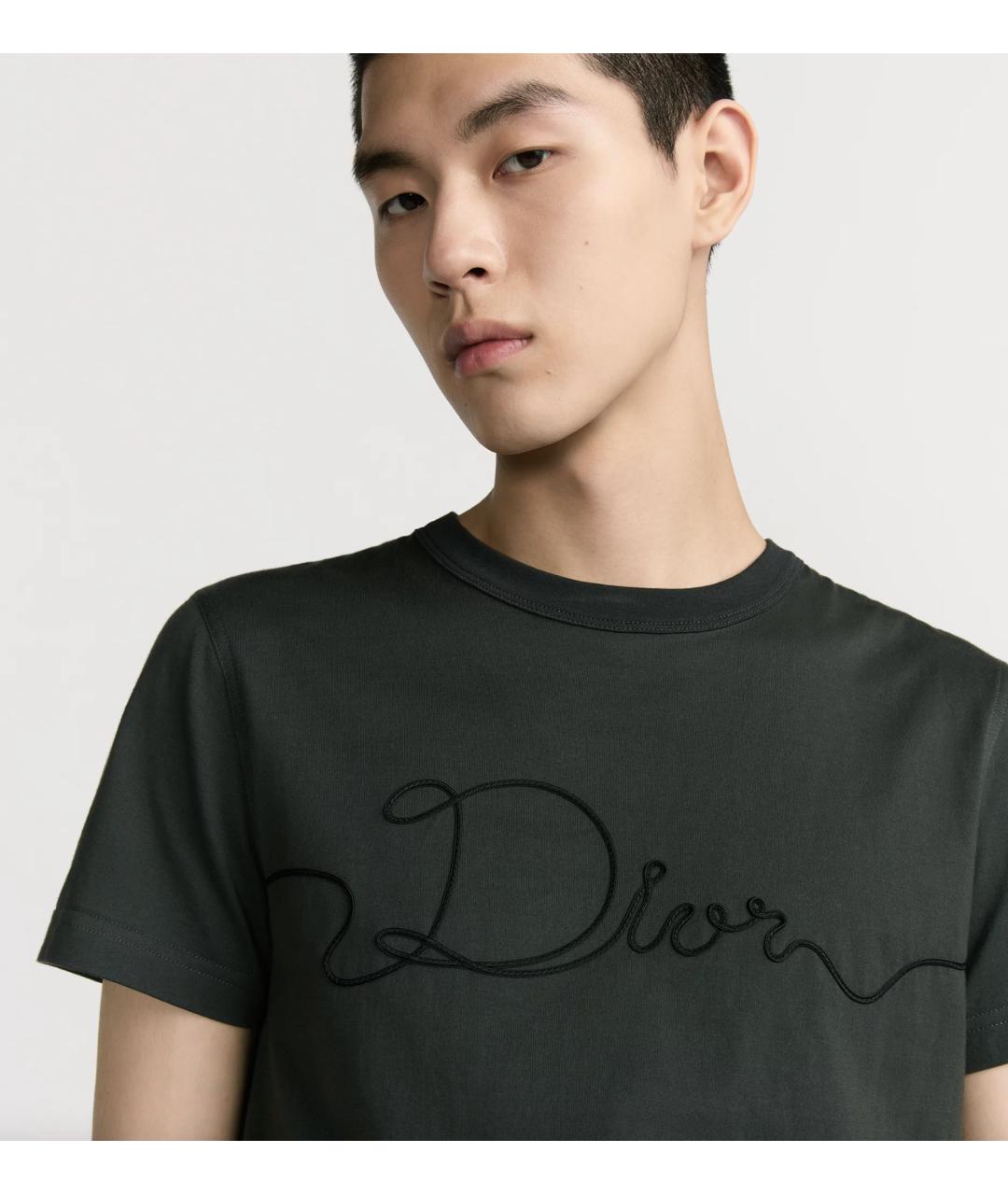 CHRISTIAN DIOR Серая хлопковая футболка, фото 2