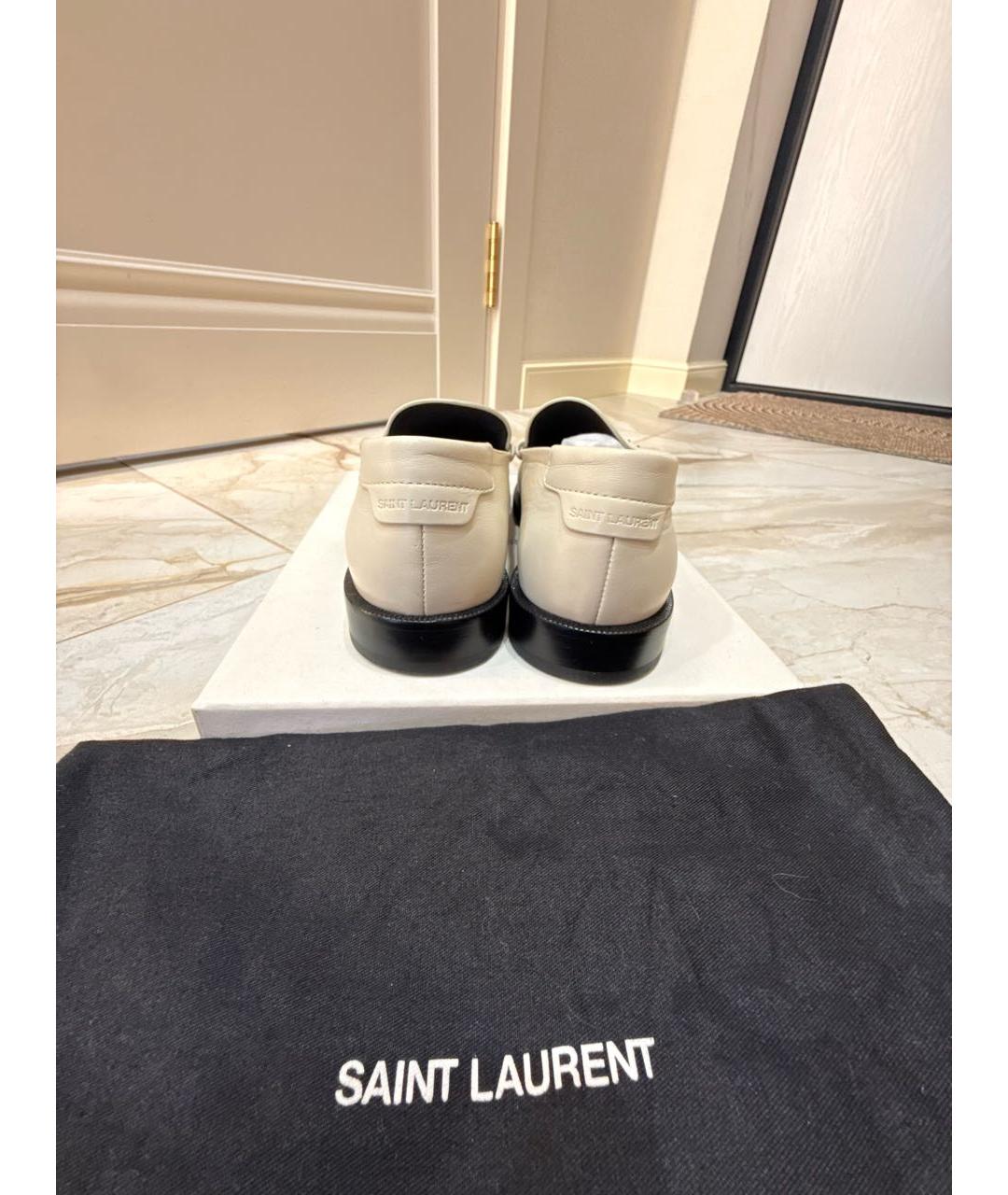 SAINT LAURENT Бежевые кожаные лоферы, фото 4