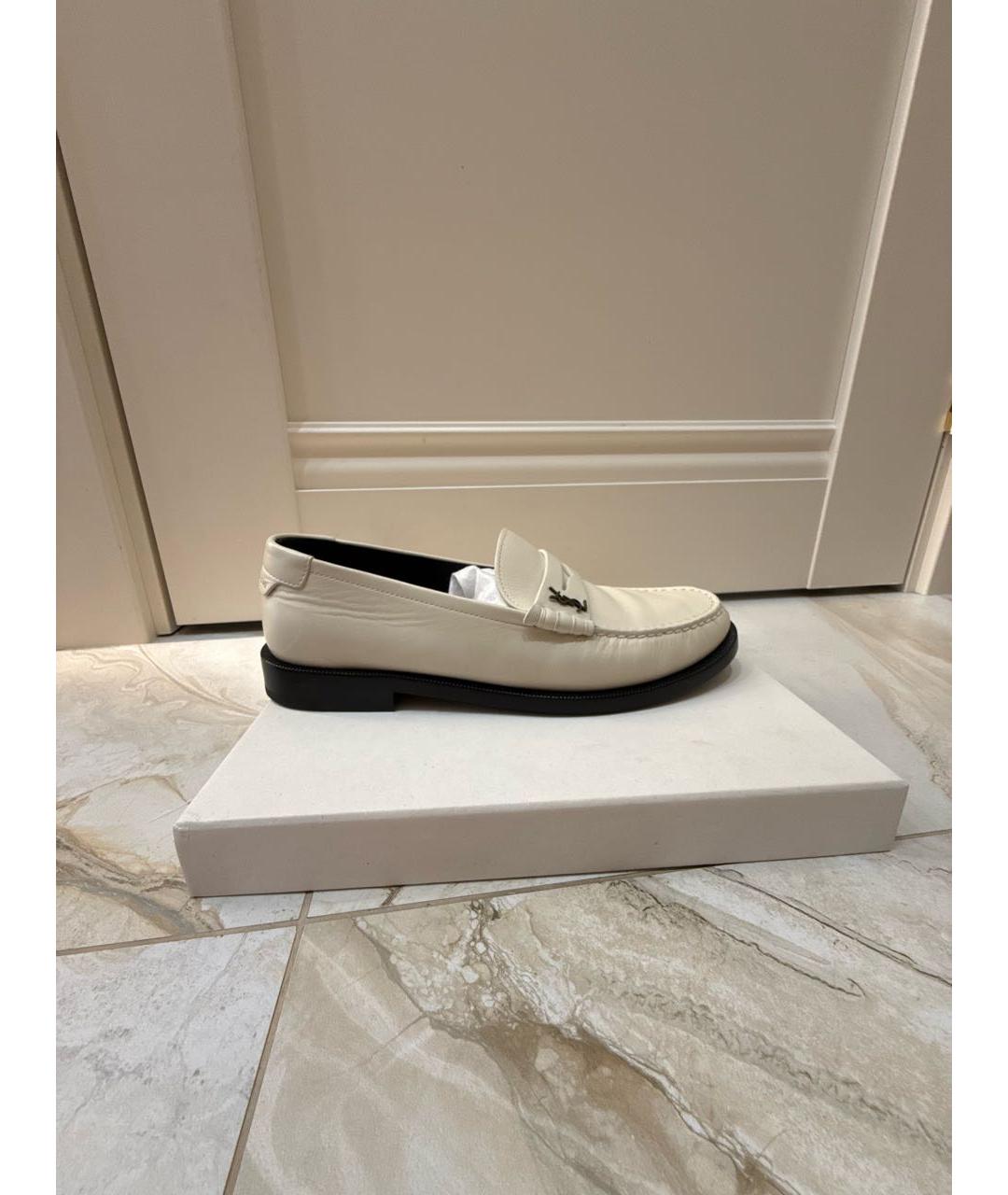 SAINT LAURENT Бежевые кожаные лоферы, фото 6