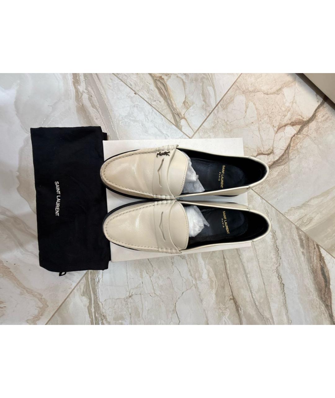 SAINT LAURENT Бежевые кожаные лоферы, фото 3