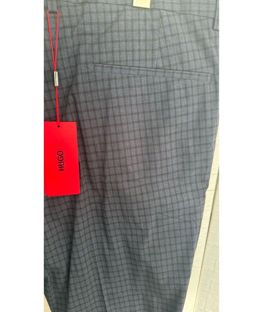 HUGO BOSS Темно-синие хлопко-эластановые классические брюки, фото 3