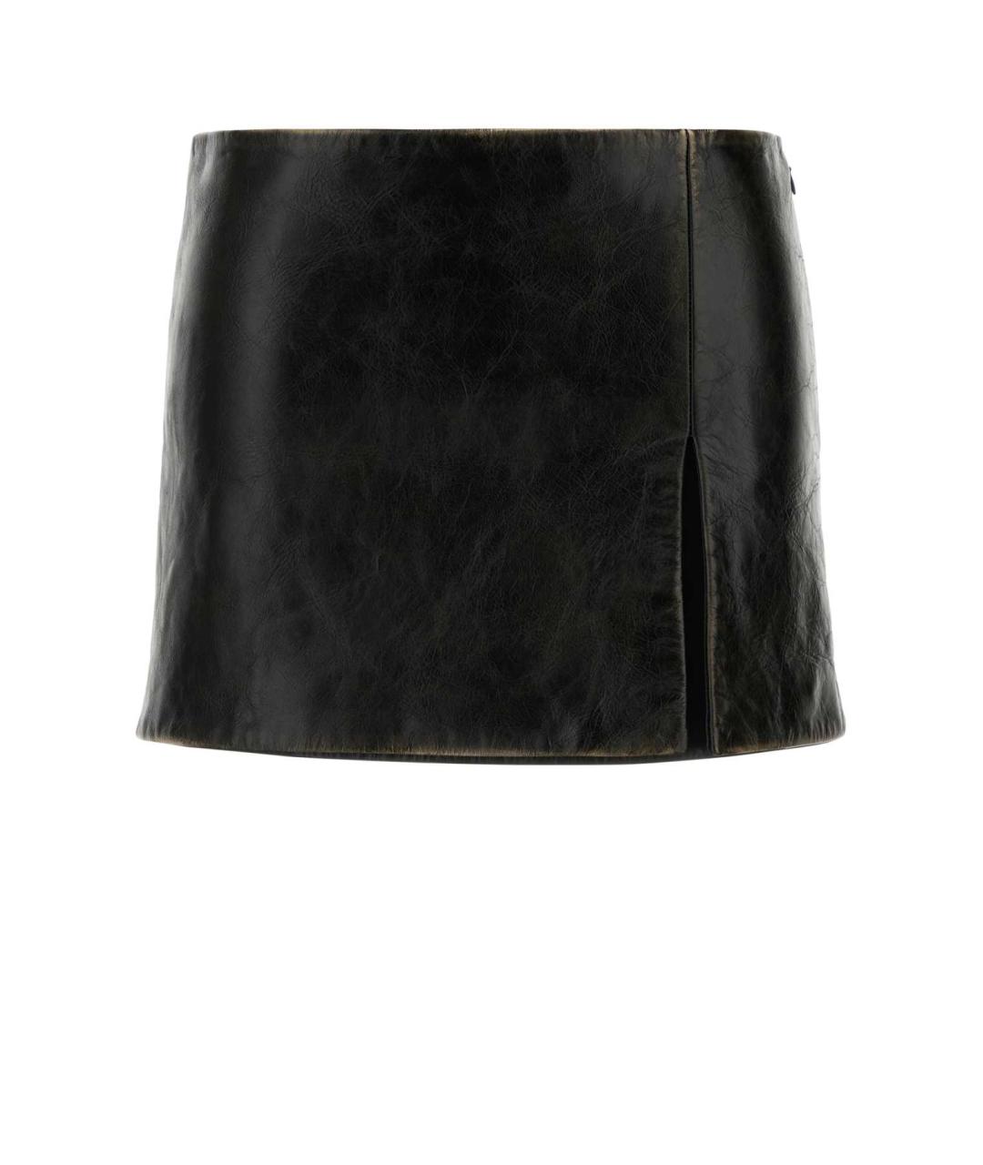 MIU MIU Черная кожаная юбка мини, фото 1