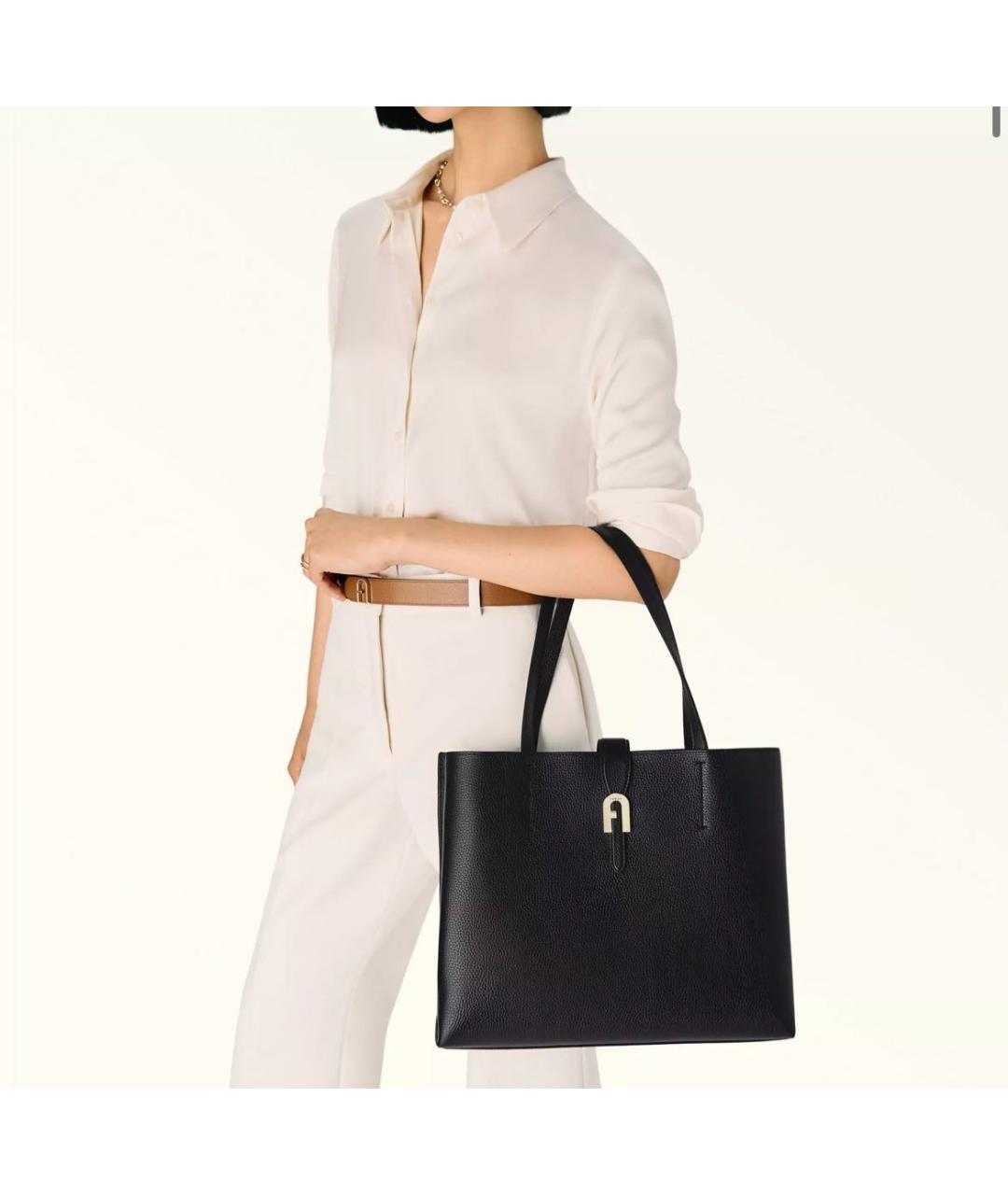 FURLA Черная кожаная сумка тоут, фото 5