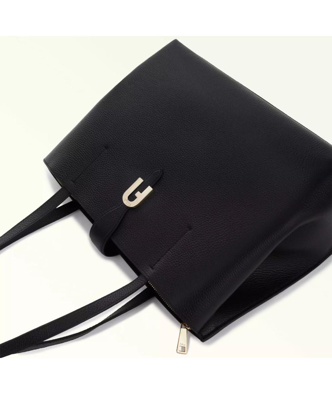FURLA Черная кожаная сумка тоут, фото 6