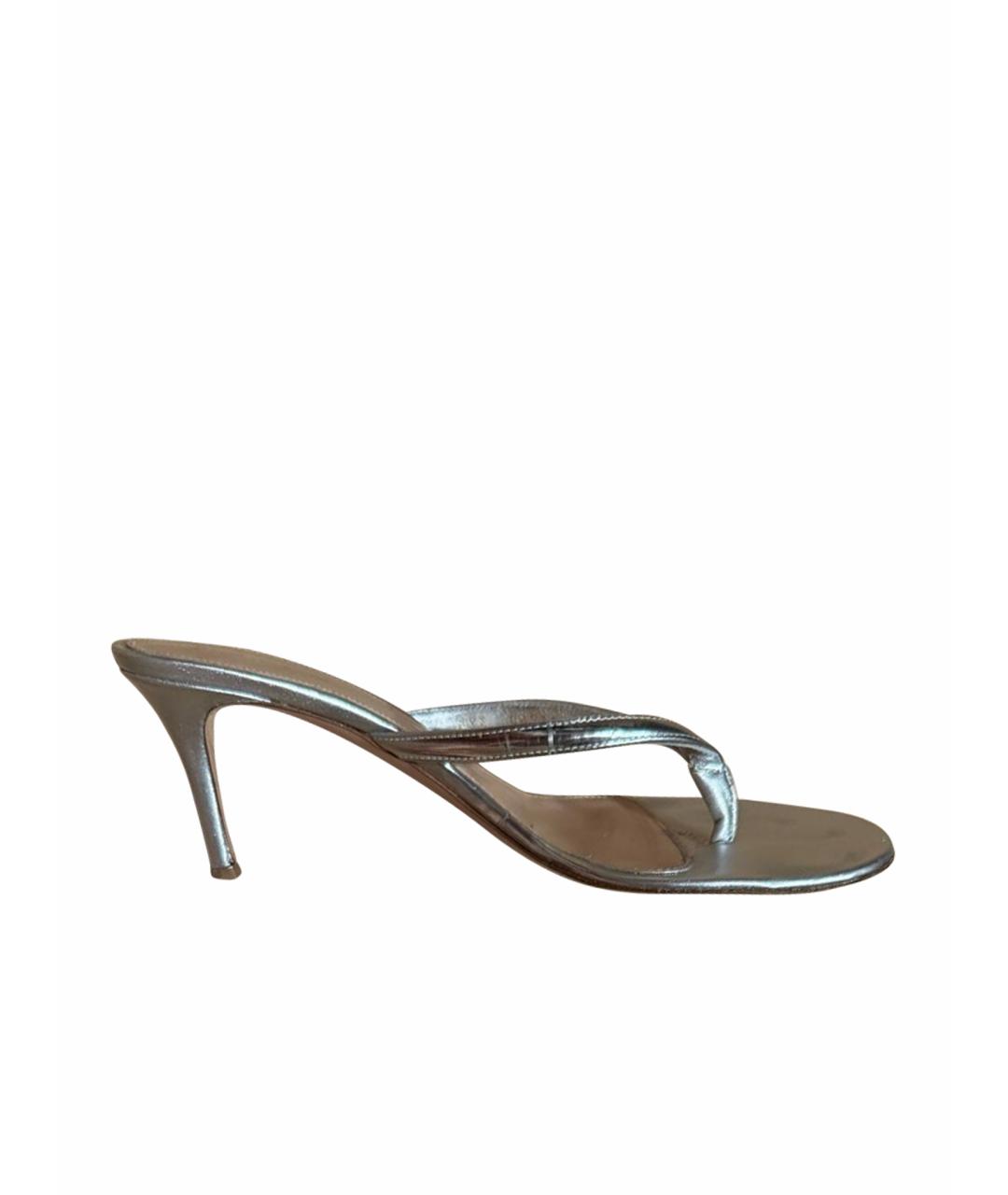 GIANVITO ROSSI Серебряные кожаные мюли, фото 1